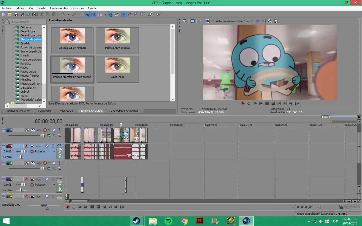 Sony Vegas Pro 11.0 screenshot with an edited video in its timeline