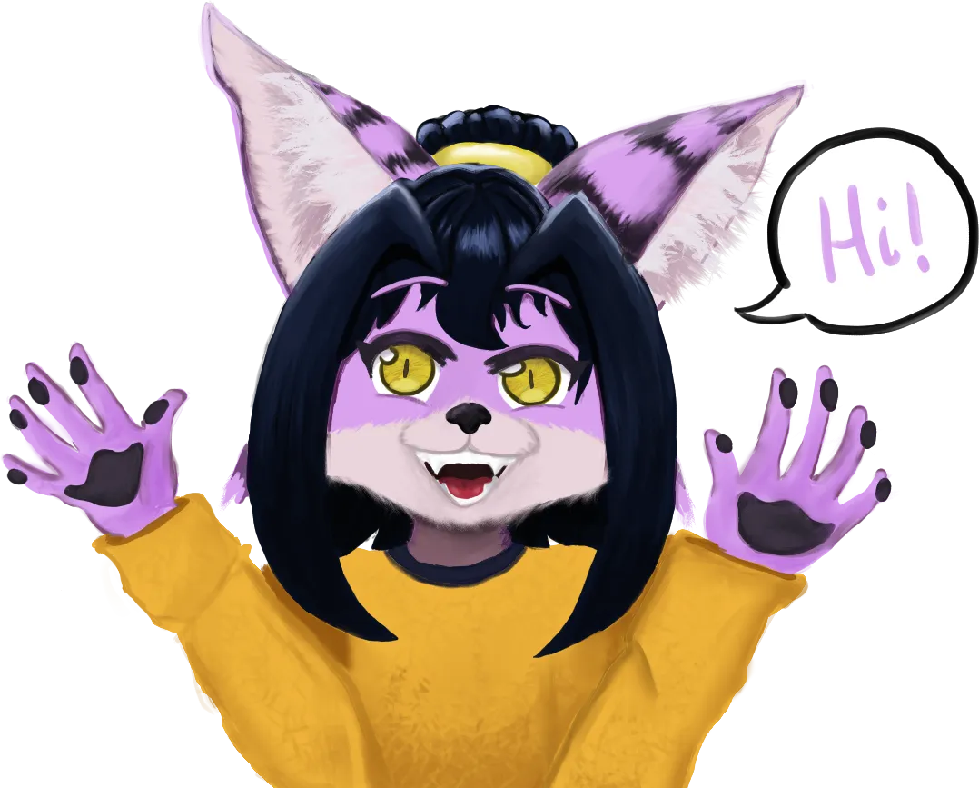 Purple fox character Violette saying "Hi!"
